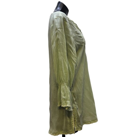 Johnny Was Mint Green Embroidered Silk Blouse L - Picture 3 of 7